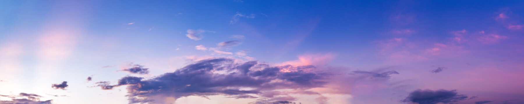Dramatic panorama sky with cloud on sunrise and sunset time. Panoramic image.