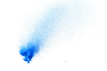 Blue powder explosion isolated on white  background.