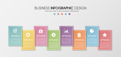 Colourful infographic template with 8 options. Flowchart. Vector