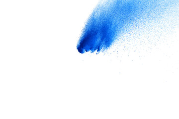 Blue powder explosion isolated on white  background.