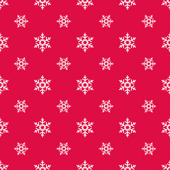 White snowflakes on red background seamless pattern. Vector Christmas polka dot snowflakes pattern. Flat vector Illustration. Simple Christmas linear design for web and print