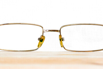 Glasses lenses on a white background Close-up Isolate.