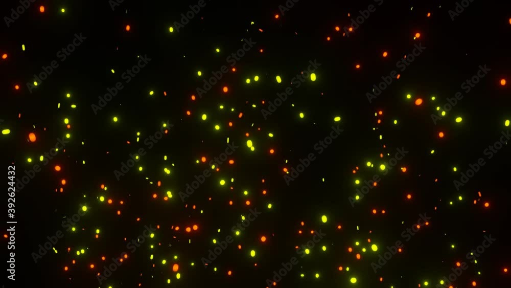Poster beautiful random floating particles in dark background. magical sparkling background with motion blu