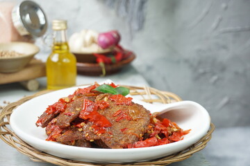 asian cuisine, authentic, background, beef, beef jerky, celebration, ceramic plate, chili, chilies,...