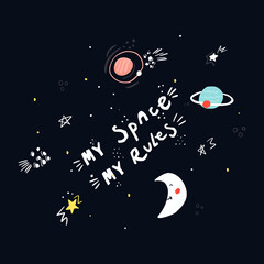 Naklejka premium my space may rules cute hand drawn lettering with different elements
