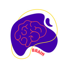 Brain side view icon of human nervous system. Body organ silhouette icon on abstract geometric splash. Human anatomy medical cartoon symbol. Vector illustration.