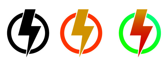 A set of icons containing electrical flash sign embedded in circular shape.