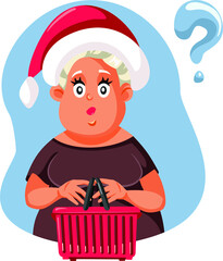 Christmas Woman with Supermarket Basket Shopping