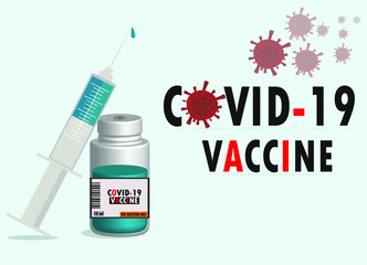 Stop the COVID-19 or coronavirus that is currently pandemic as a vector illustration with a vaccine and syringe. Plague idea.
