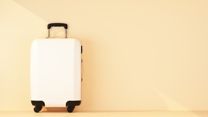 luggage bag on wheels illuminated by a beam of light
