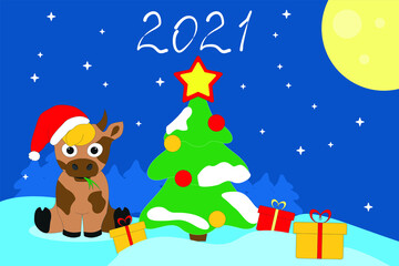 Cute bull Symbol of New Year 2021