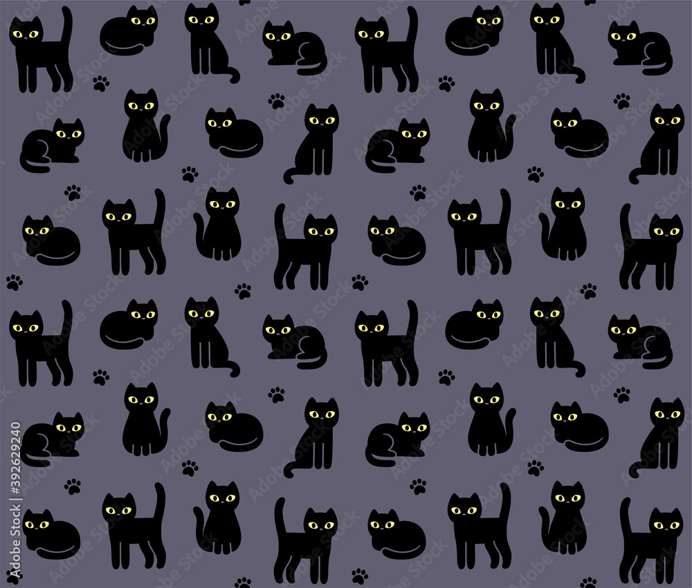 Wall mural Black cat seamless pattern