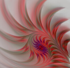 Colored feather on a gray background. Abstract image. Fractal. 3D.