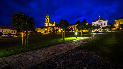 Main square and castle in Kremnica at night