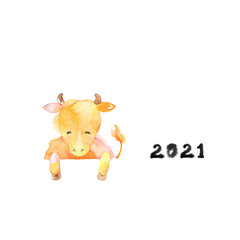 オレンジ色のかわいい牛、女の子、素材