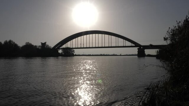 Railway bridge of Culemborg in the Netherlands, silhouette shot