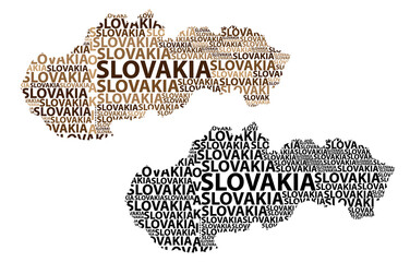 Sketch Slovakia letter text map, Slovak Republic - in the shape of the continent, Map Slovakia- black and brown vector illustration