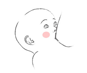 The baby is drinking breast milk. Sketch. Vector illustration.