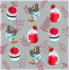  Strawberry sweet vector illustration on the grey background with plants