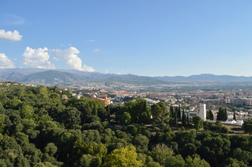 Fototapeta na wymiar Granada and Sierra Nevada Mountain Range Seen from the Alhambra, Spain