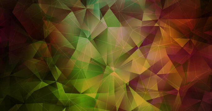 4K looping dark green, red polygonal abstract footage. Flowing colorful lights in motion style with gradient. Design for presentations. 4096 x 2160, 30 fps. Codec Photo JPEG.