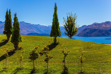 The lake with turquoise water