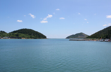 blue sea in blue sky