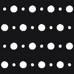 Vector polka dots seamless pattern, hand drawn black watercolor stains. Ink doted background, isolated on white.