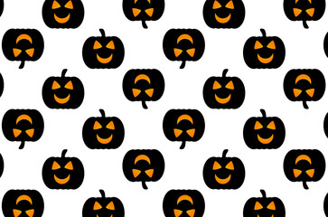 Halloween black pumpkin on white background - vector pattern, Halloween  pumpkin - vector illustration,
