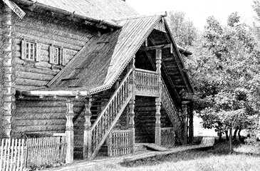 old house in the forest with painting effect