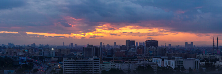 Fototapeta na wymiar Sunset in Cairo Egypt - Cityscape from Salah Salem -blue 