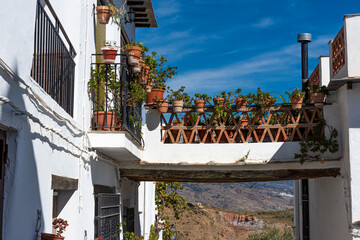 street detail with flower pots in Yegen, la alpujarra