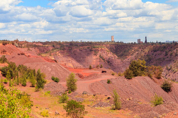 View of huge iron ore quarry in Kryvyi Rih, Ukraine. Open pit mining