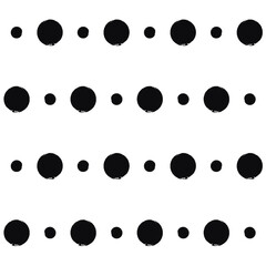 Vector polka dots seamless pattern, hand drawn black watercolor stains. Ink doted background, isolated on white.