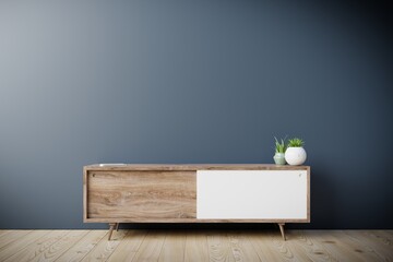 Tv cabinet in modern empty room,Dark wall.