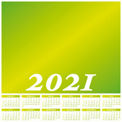 Calendar for year 2021, in vector format.