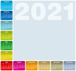 Colorful Calendar for Year 2021, in vector format.