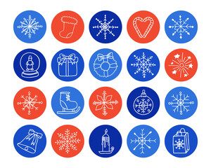 Big vector highlights cover icon set for social media stories. Illustration of christmas in doodle style. Hand drawn round templates for contemporary bloggers.