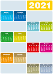 Colorful Calendar for Year 2021, in vector format.