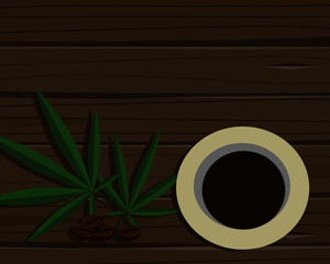 Cup of coffee with cannabis leaf 