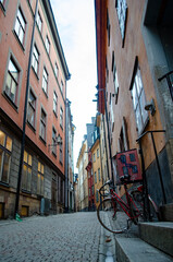 Fototapeta na wymiar bikes in the street, Stokgolm, Sweden