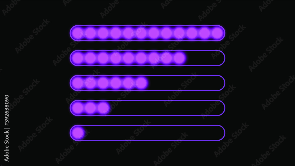 Poster set collection progress loading bar lighting glow vector design style