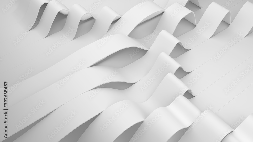 Poster white folds of stripes on a surface. deformed creased surface with soft light. modern bright backdro