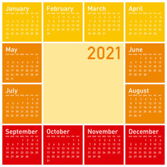 Orange Calendar for Year 2021, in vector format.