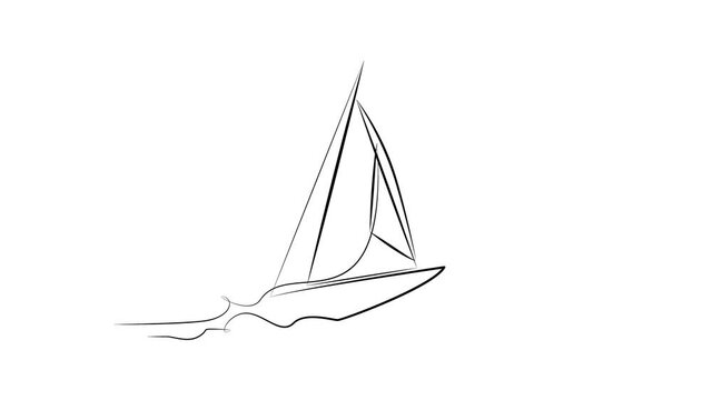 Sailing yacht in one line. Black line animation on white background