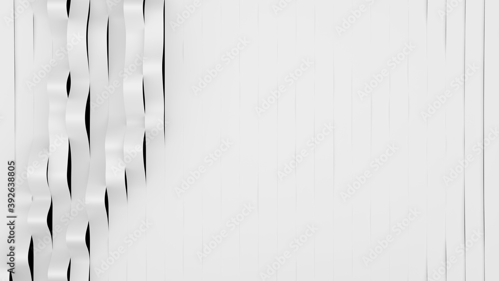 Poster top view on white stripes waves. deformed bands surface with soft light. modern bright backdrop temp