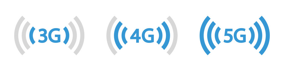 3G, 4G, 5G vector icon symbols mobile internet network. Connection Internet signal sign. Visualization signal quality. Vector illustration, eps10. - obrazy, fototapety, plakaty