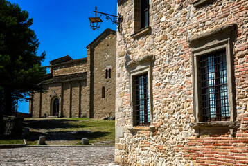 Beautiful square of the ancient San Leo village, hub of the historic Montefeltro region, in Emilia Romagna, Italy