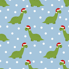 Obraz premium Seamless pattern with cute kawaii dinosaur. Vector illustration. 