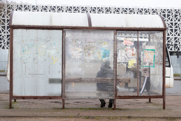 Russia. Vyborg. 10.09.2020 Old dirty bus stop